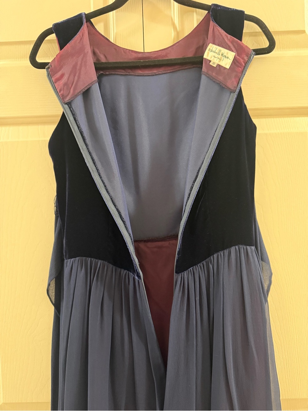 Vintage 90s Elizabeth Wayman Silk Velvet Formal Gown Navy Burgundy Sz 10 - Picture 5 of 14